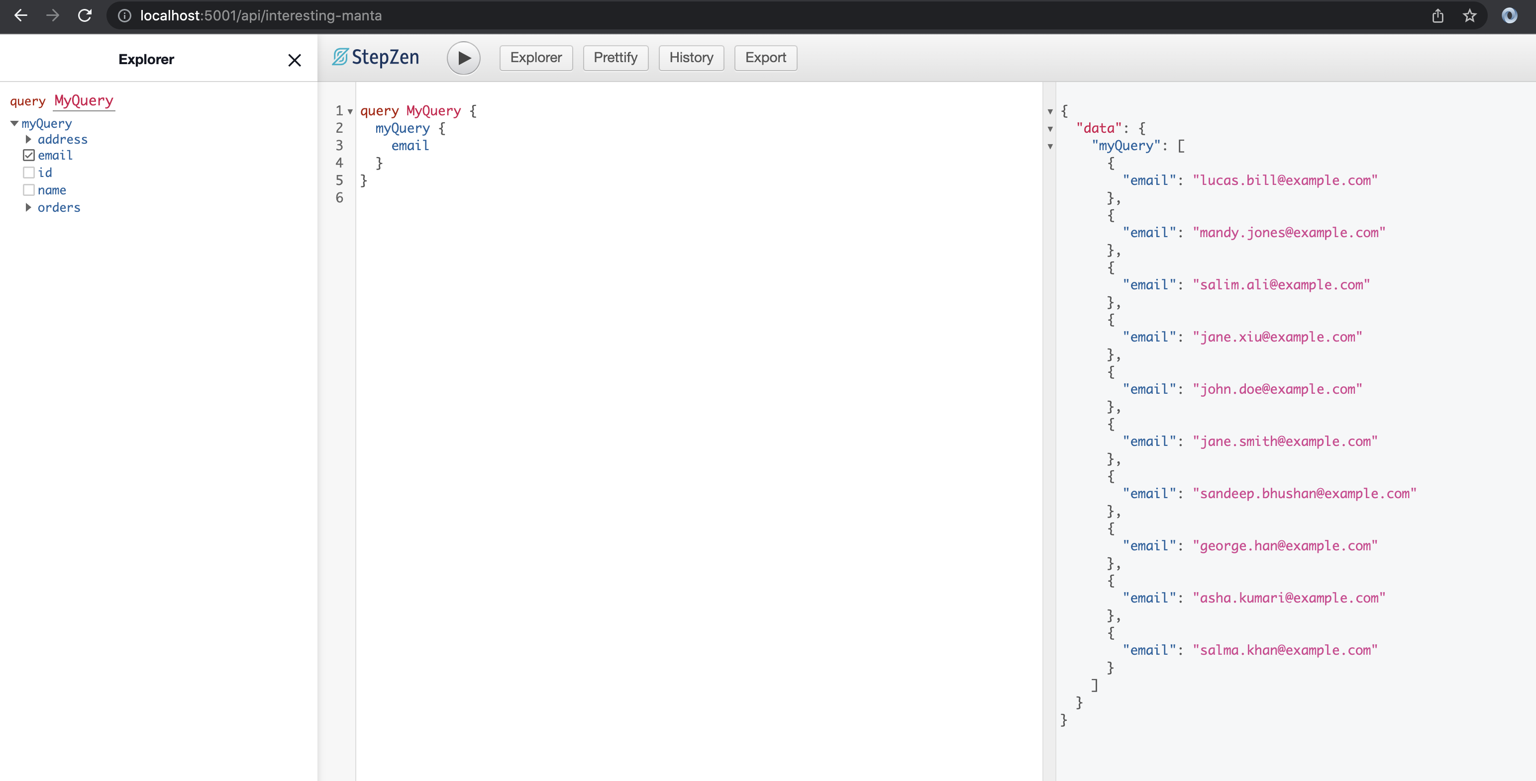 screenshot of graphiql