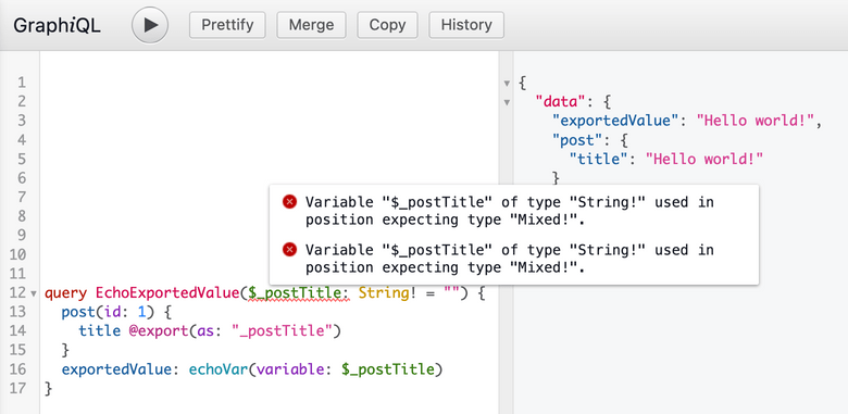 GraphiQL error showing a type mismatch