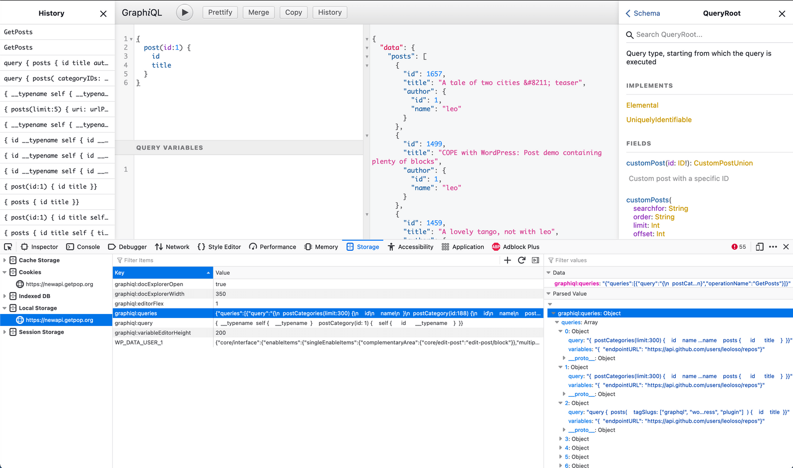 Storing GraphiQL's queries in the Local Storage