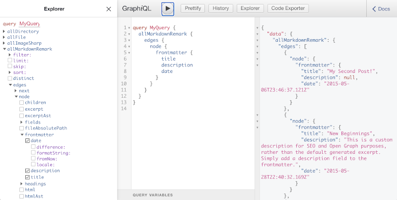 Gatsby's embedded GraphiQL