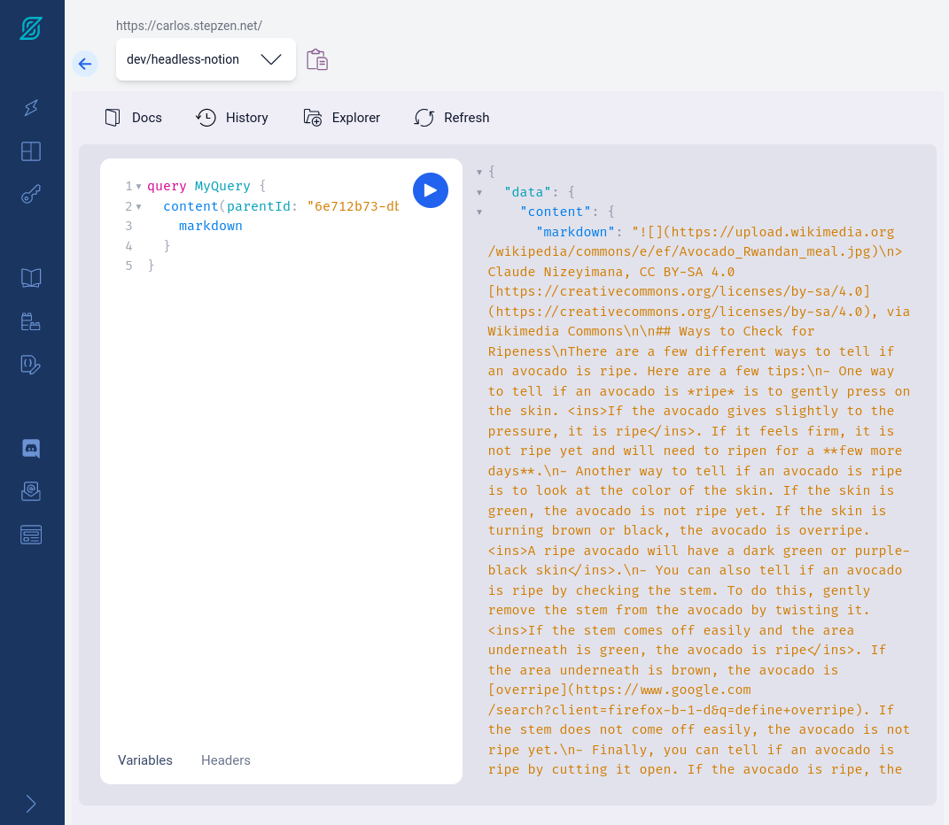 Screenshot of GraphQL Query and Response