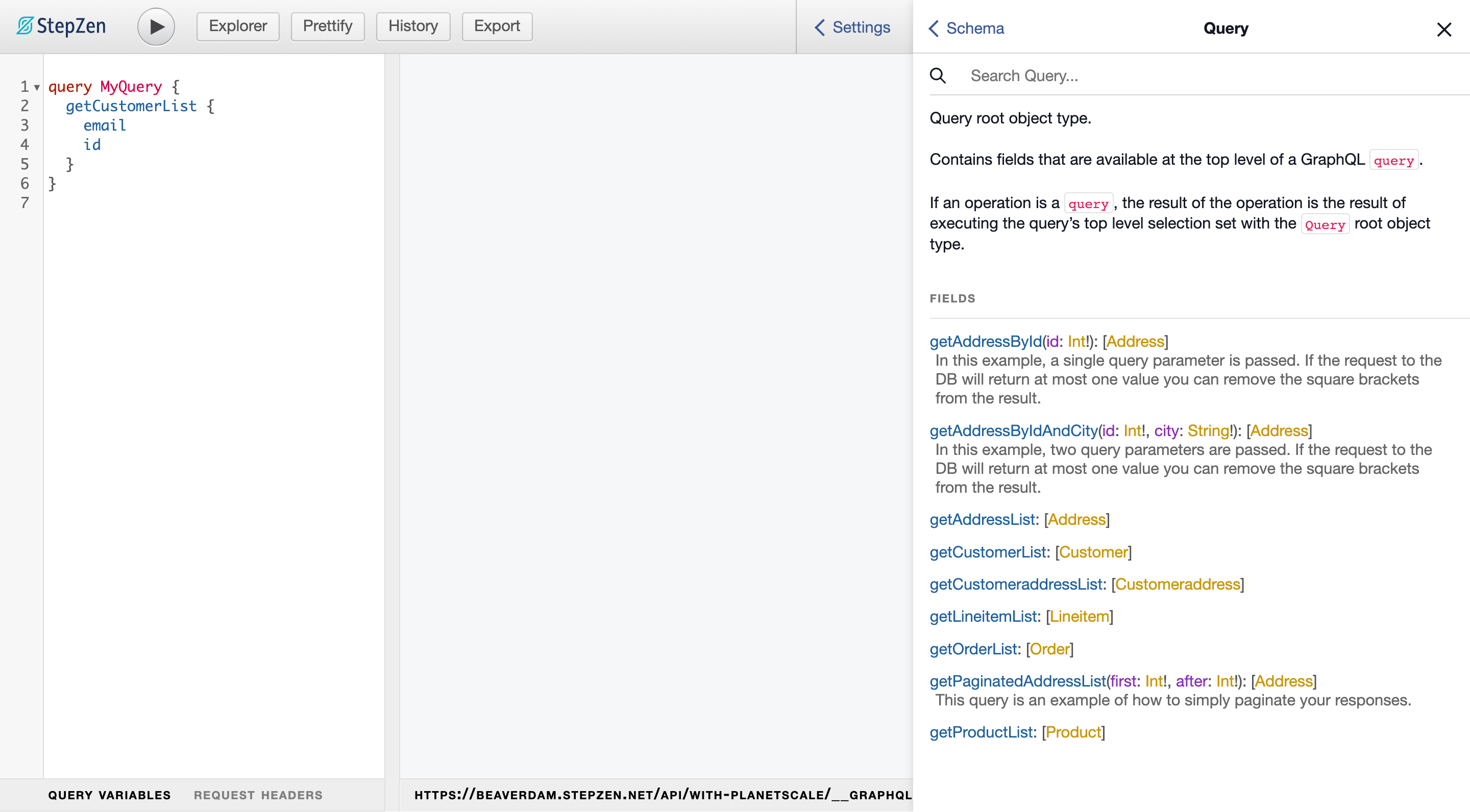 GraphiQL with schema from PlanetScale