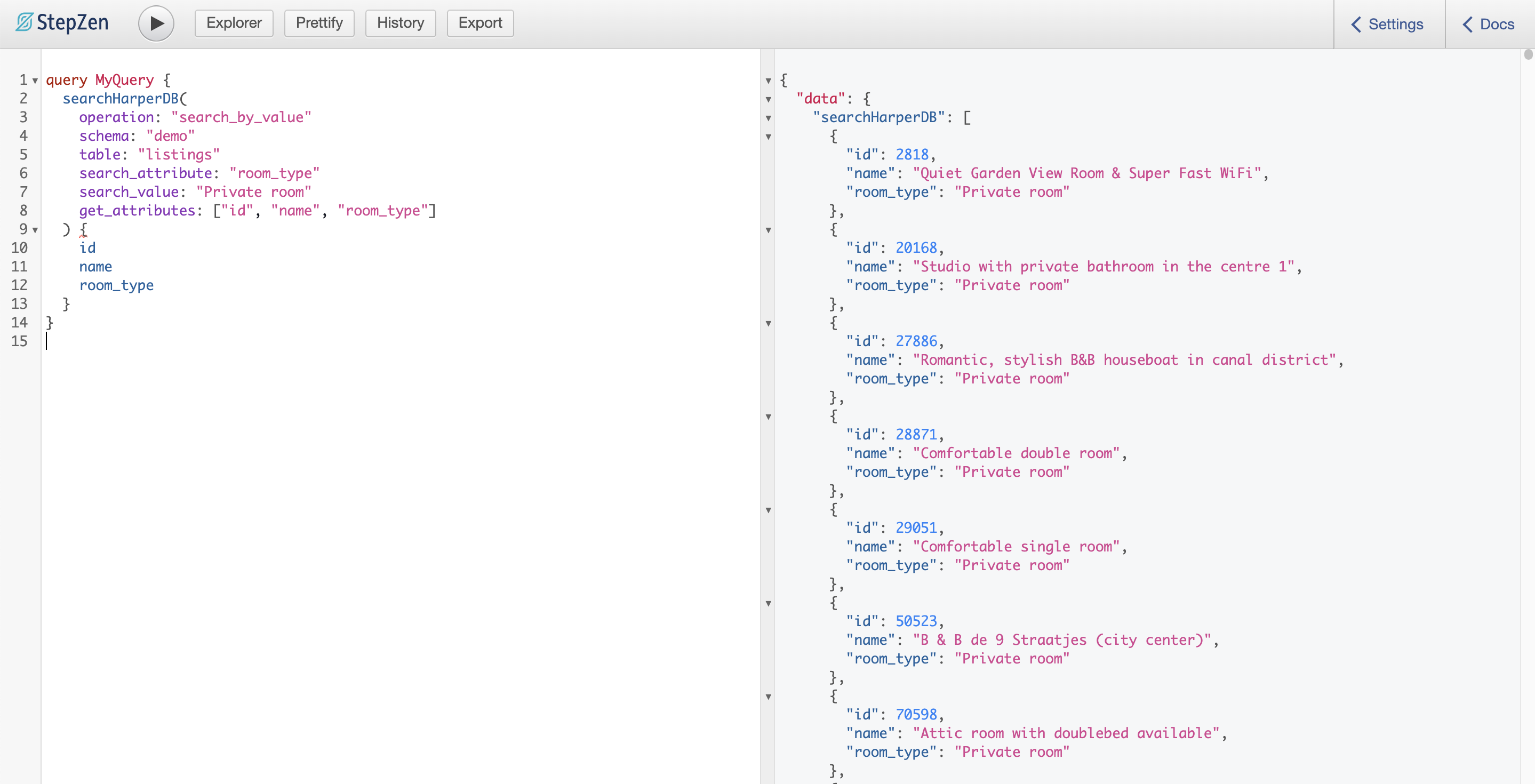 Query HarperDB using NoSQL in the GraphiQL Playground