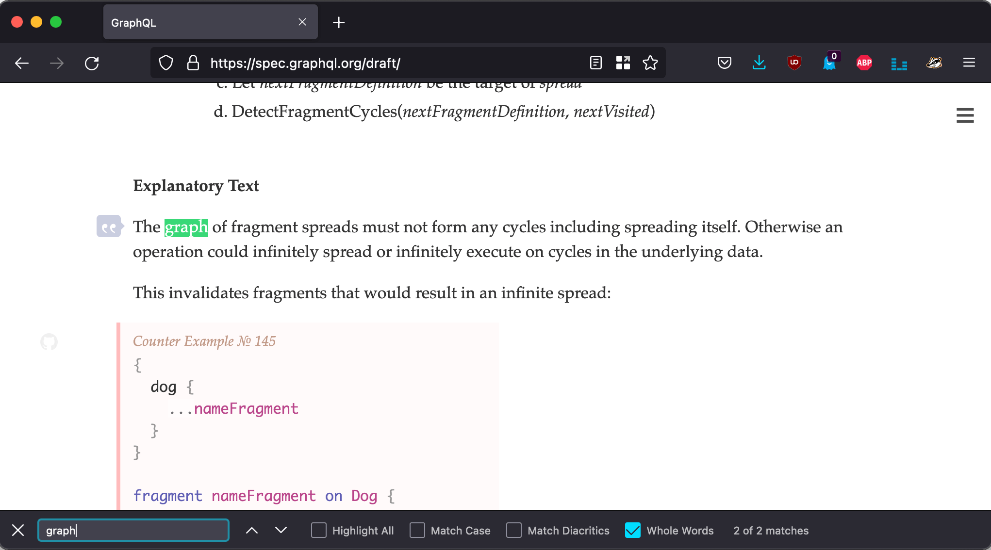 Searching "graph" in the spec