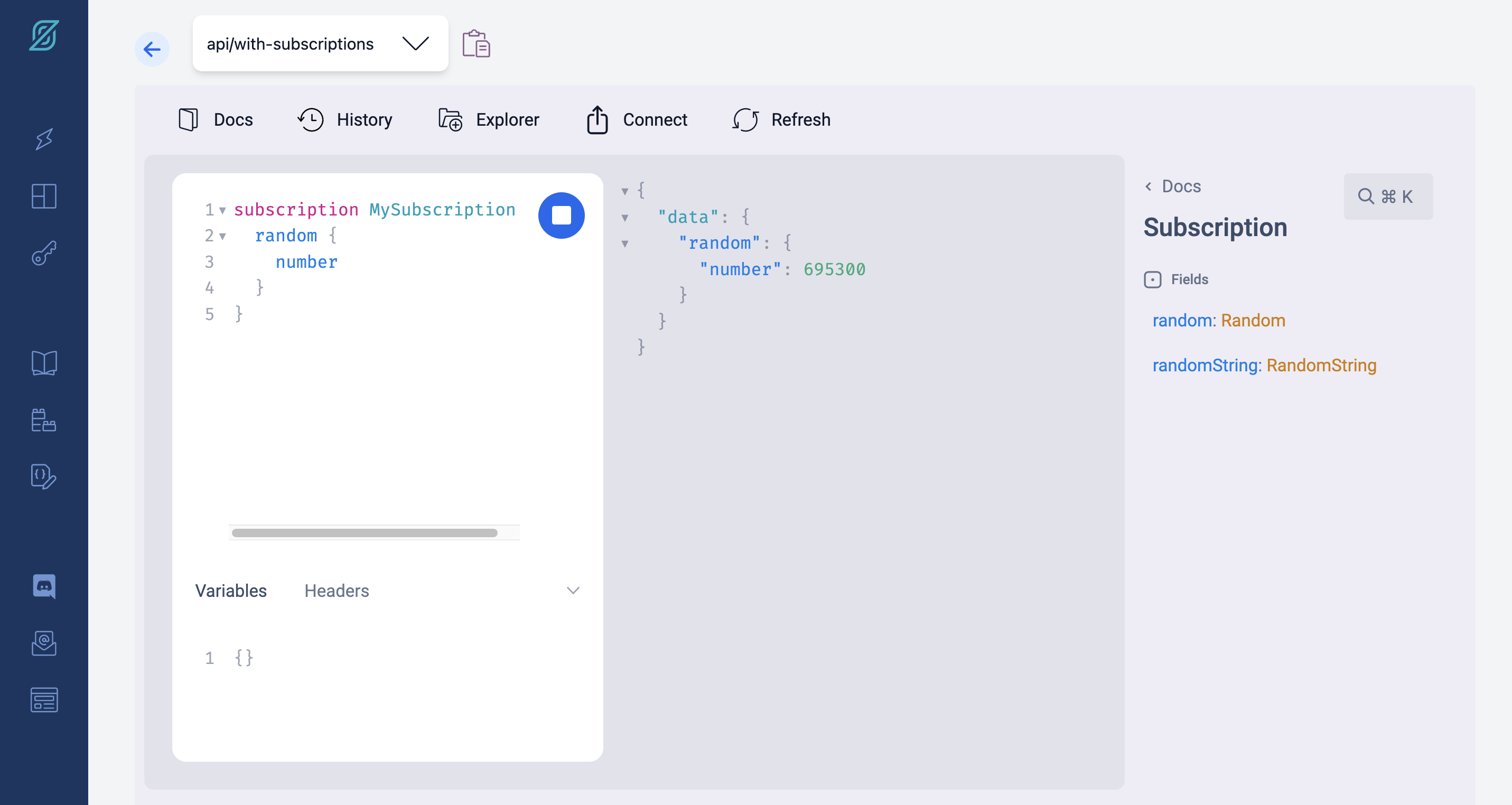 GraphQL Subscriptions in the Explorer on the StepZen Dashboard