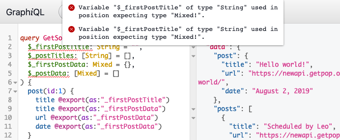 GraphiQL indicating a type-mismatch error